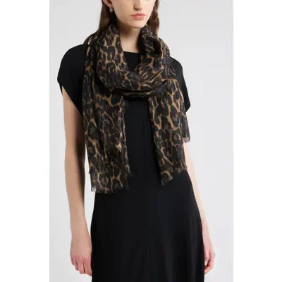 Nordstrom Eyelash Trim Print Cashmere & Silk Wrap in Black Sunbaked Leaves at Nordstrom | Nordstrom