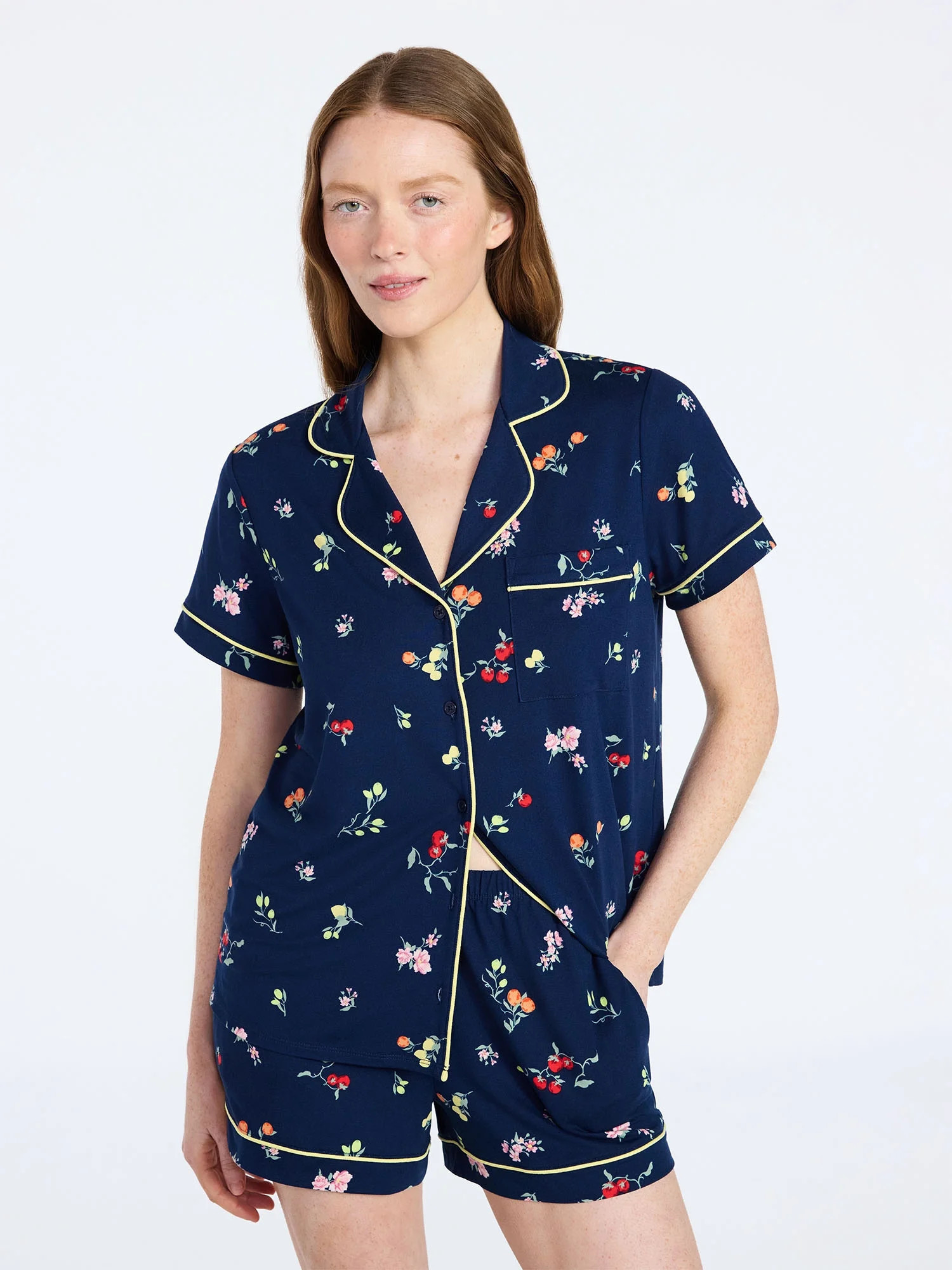 Joyspun Women's Dreamy Soft Collection Notch Collar Top and Shorts Pajama Set, 2-Piece, Sizes XS-... | Walmart (US)