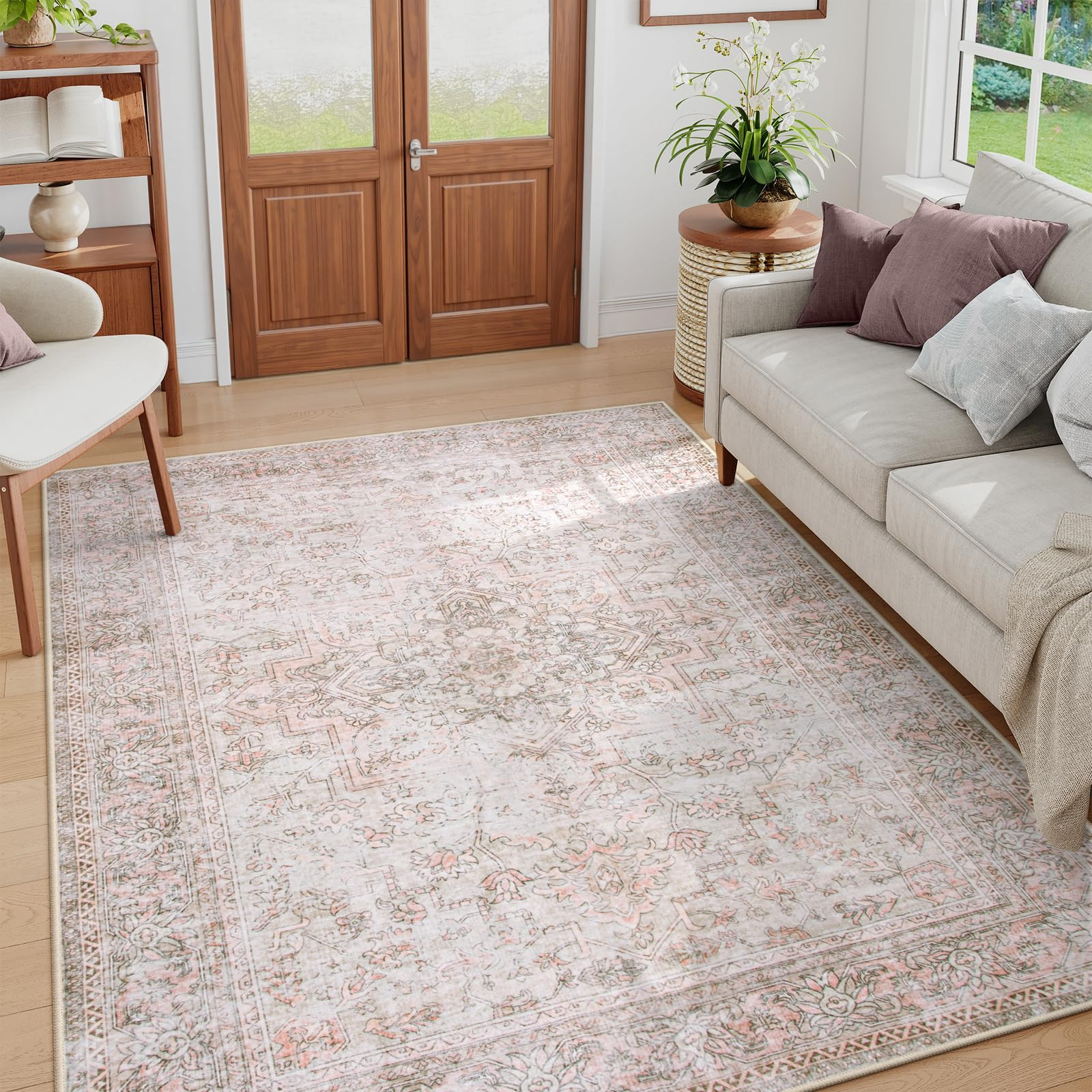 Lahome Washable Area Rugs 5x7, Soft 5x7 Rugs for Living Room Bedroom, Vintage Non Slip Low Pile S... | Amazon (US)