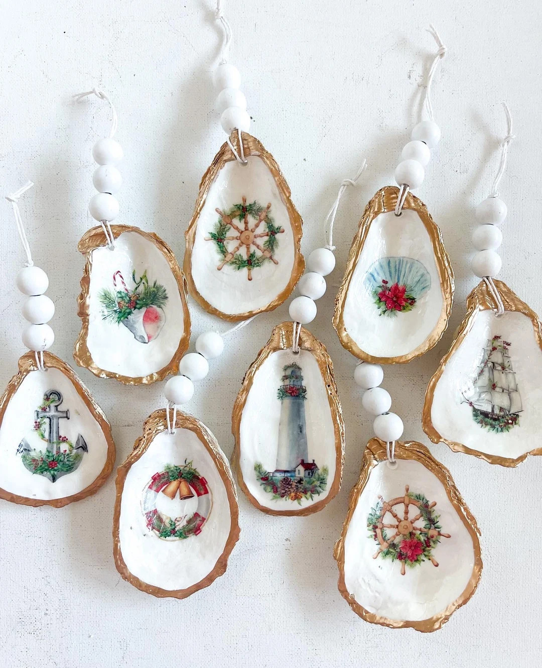 SET OF 8. Shell Ornaments Coastal Christmas Oyster Ornament - Etsy | Etsy (US)