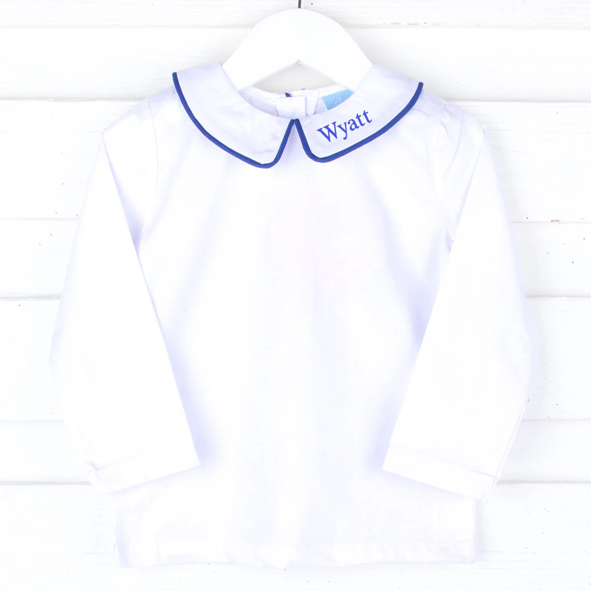 White Long Sleeve Undershirt with Royal Blue Trim | Classic Whimsy