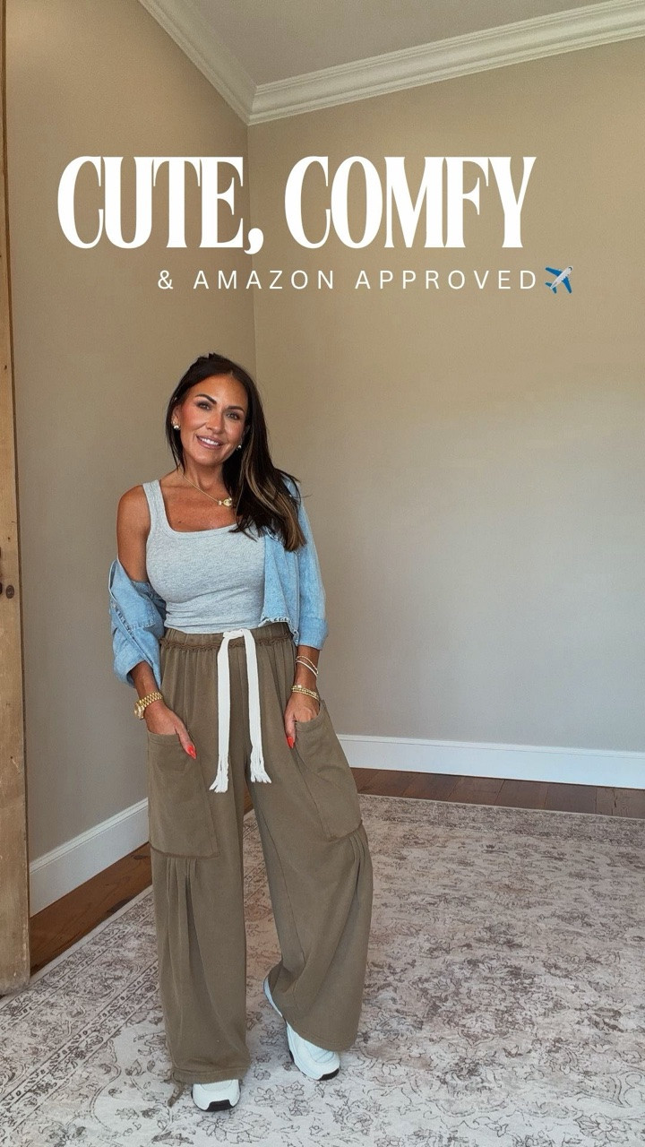 Not me forgetting to post my airport outfit after getting home from Beverly Hills. 😂

I was running on coffee, dry shampoo, and about three hours of sleep… but this outfit still pulled its weight.

Everything is from Amazon, ridiculously comfortable for travel, petite-friendly, and somehow managed to earn compliments from the airport to baggage claim.

The pants are that perfect relaxed fit that feels like loungewear but looks like you actually planned the outfit. And the tank + button-down combo is one of my favorite travel formulas because it’s easy, comfortable, and always looks put together.

Wearing a size small.

5’2” • 130 lbs • 25” waist • 34DD

#AmazonFashion #PetiteFashion #Over40Style #AirportOutfit #TravelStyle