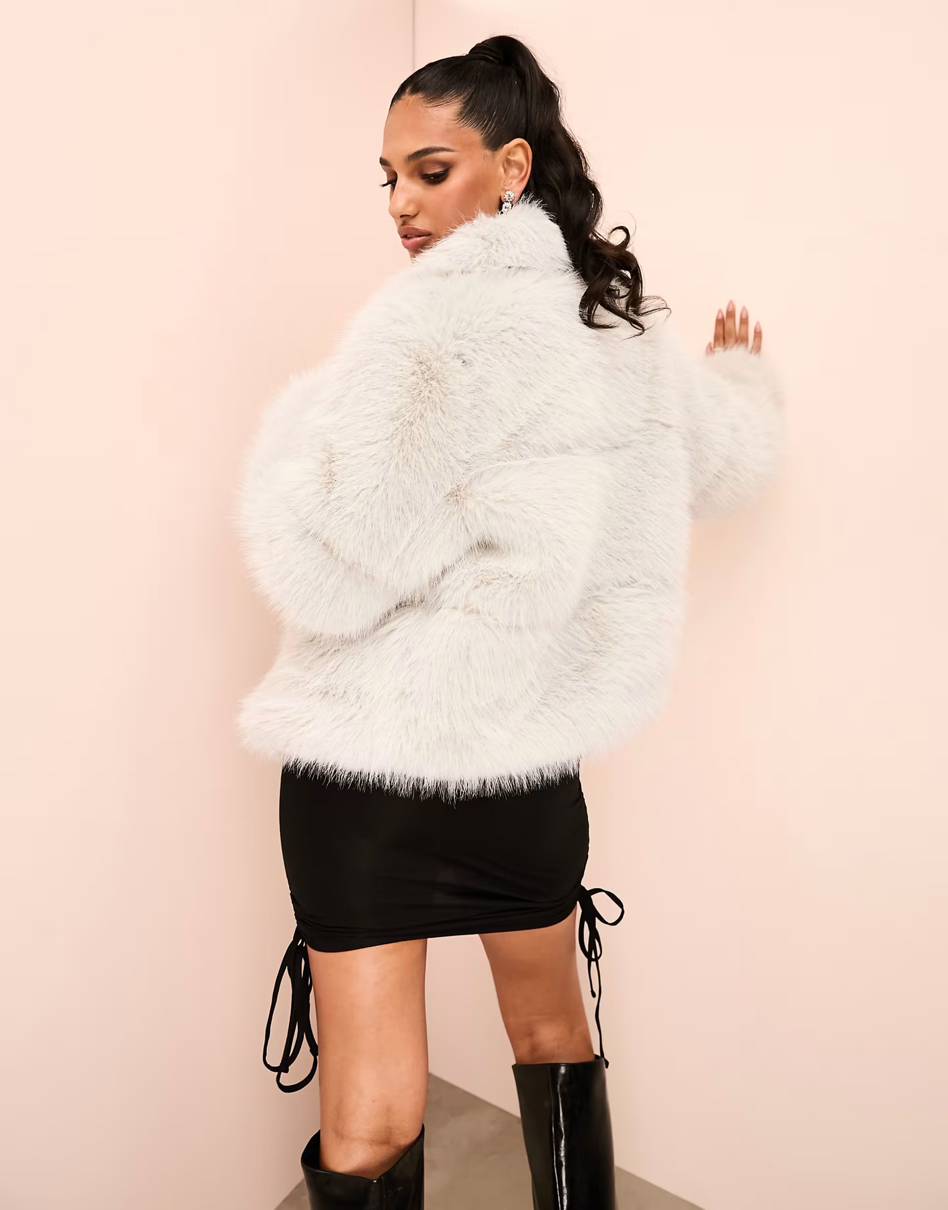 ASOS LUXE faux fur collared coat in light grey | ASOS | ASOS (Global)