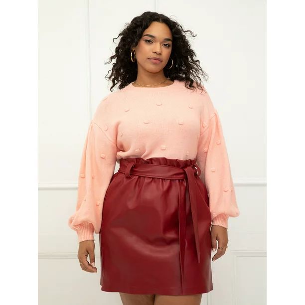 ELOQUII Elements Women's Plus Size Fashion Bobble Balloon Sleeve Sweater - Walmart.com | Walmart (US)