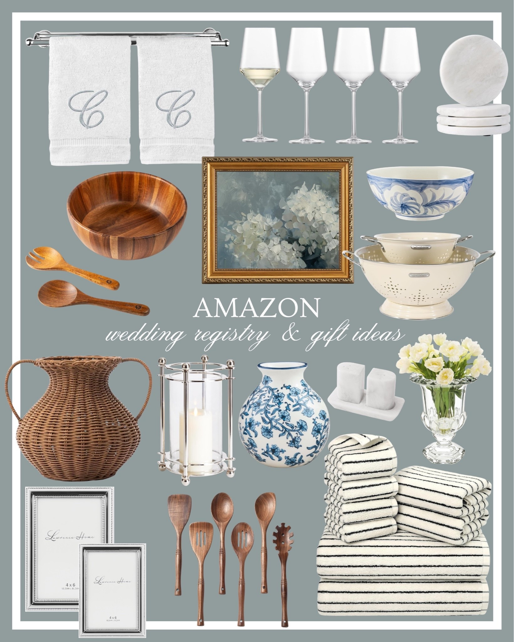 Amazon wedding registry & gift ideas! Amazon wedding gifts, wedding registry from Amazon. Blue and white home, southern home, coastal home, Nancy meyers home