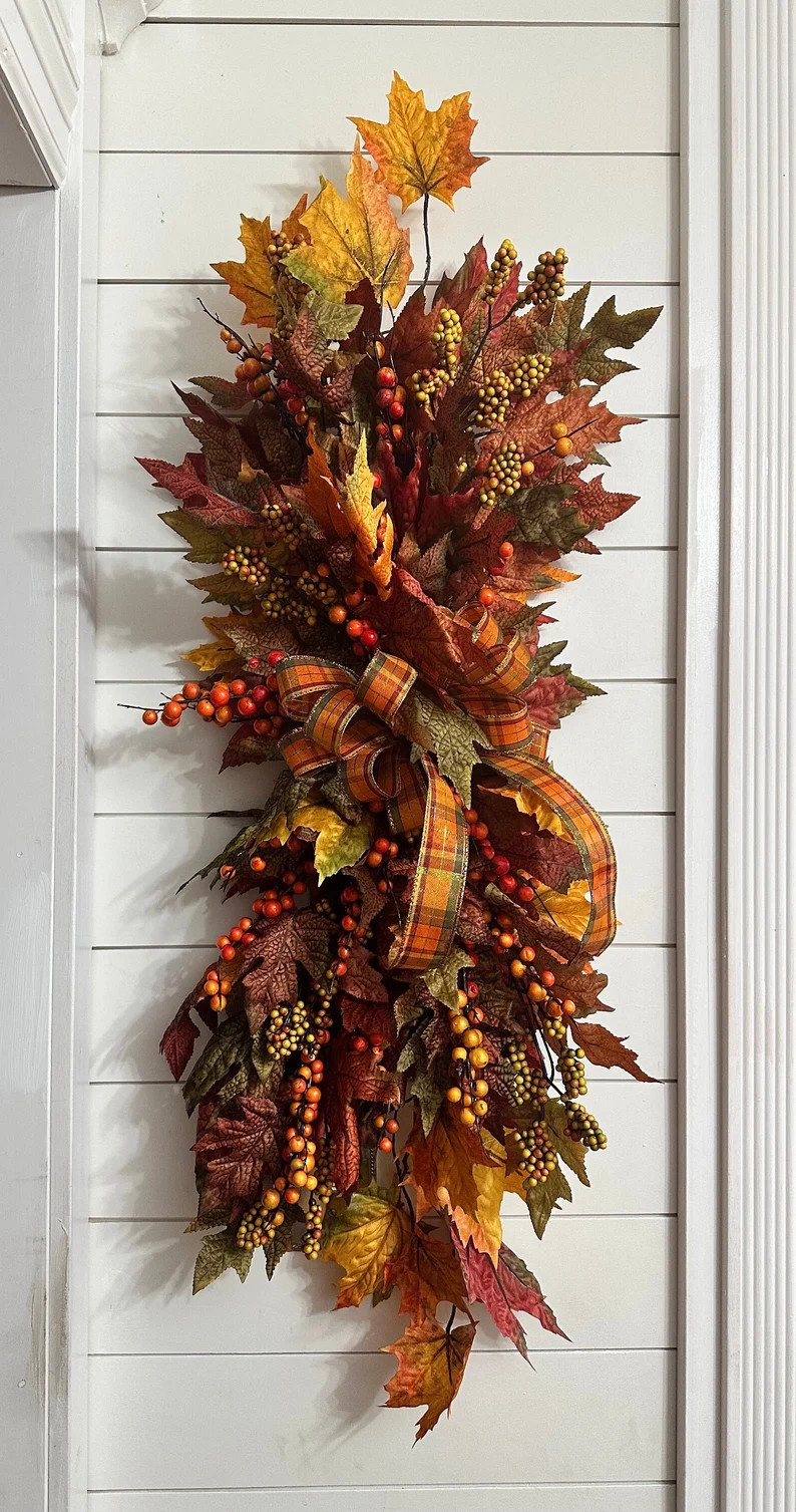 Fall Leaf Swag, Autumn Front Door Wreath, Centerpiece Arrangement, Wall Hanging, Floral Fall Swag... | Etsy (Global)