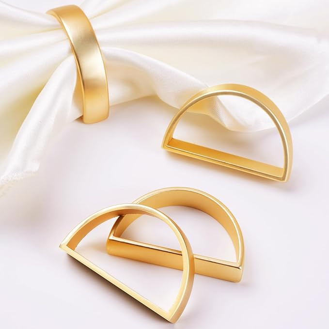 APTWOW Gold Napkin Rings Set of 6, Semicircle Metal Gold Napkin Holder Buckles, Fall Thanksgiving... | Amazon (US)