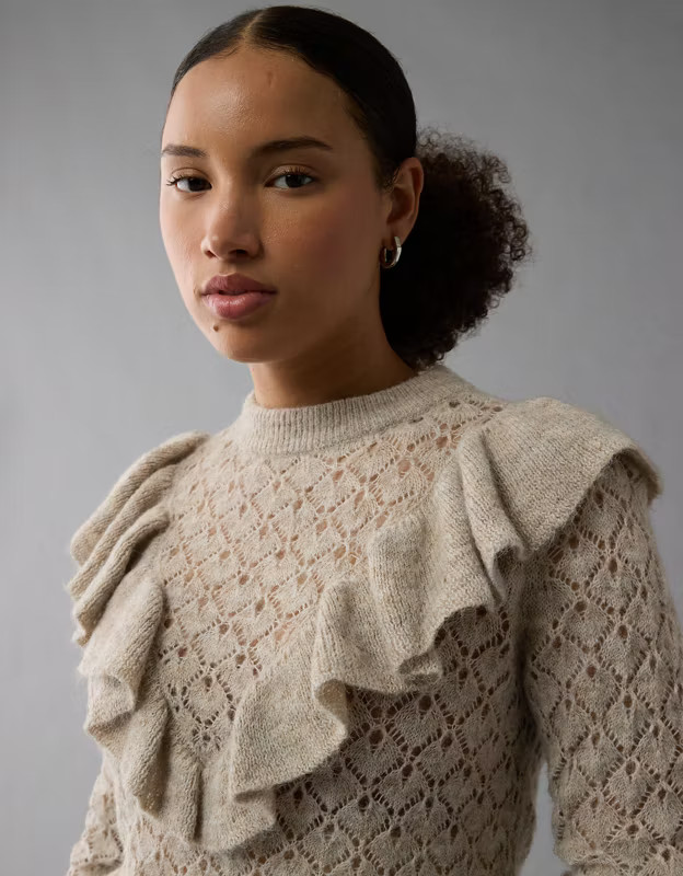 AE Wispy-Knit High Neck Ruffle Sweater | American Eagle Outfitters (US & CA)
