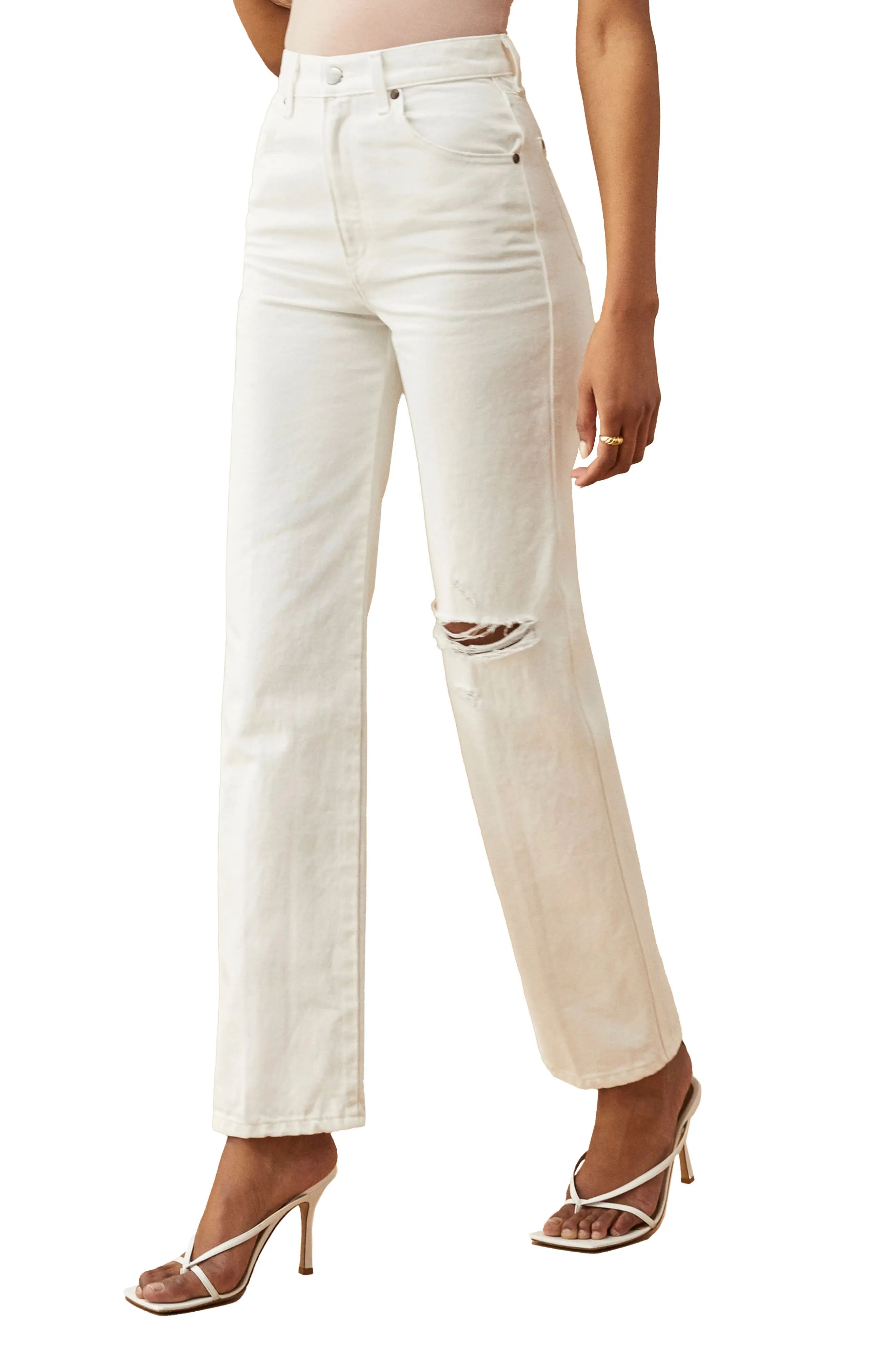 Reformation Cowboy High Waist Straight Leg Jeans, Size 27 in Vintage White at Nordstrom | Nordstrom