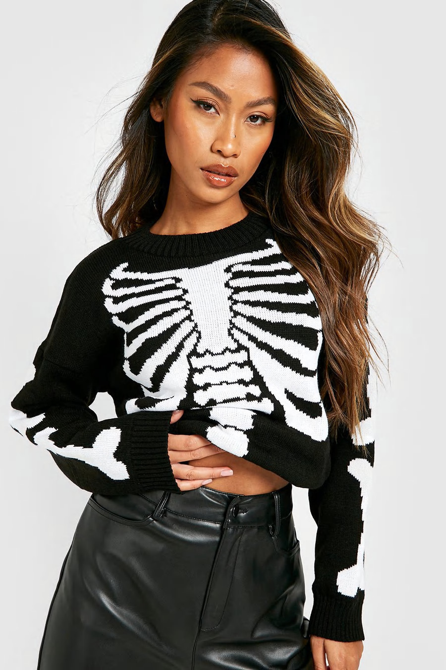Halloween Skeleton Crop Sweater | Boohoo.com (US & CA)
