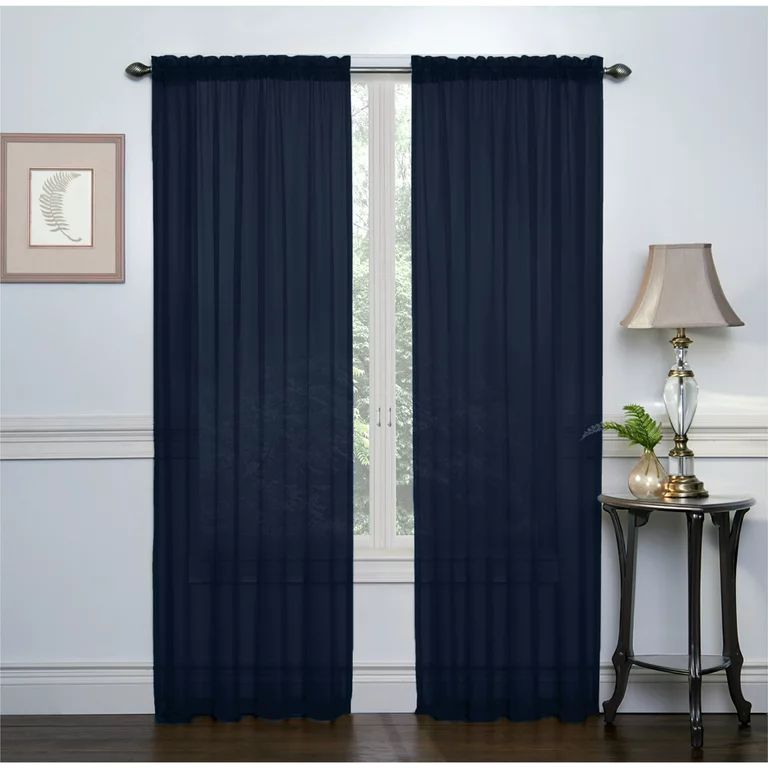 Regal Home Collections Basic Rod Pocket Sheer Voile Curtains - 2 Pack in Navy | Walmart (US)