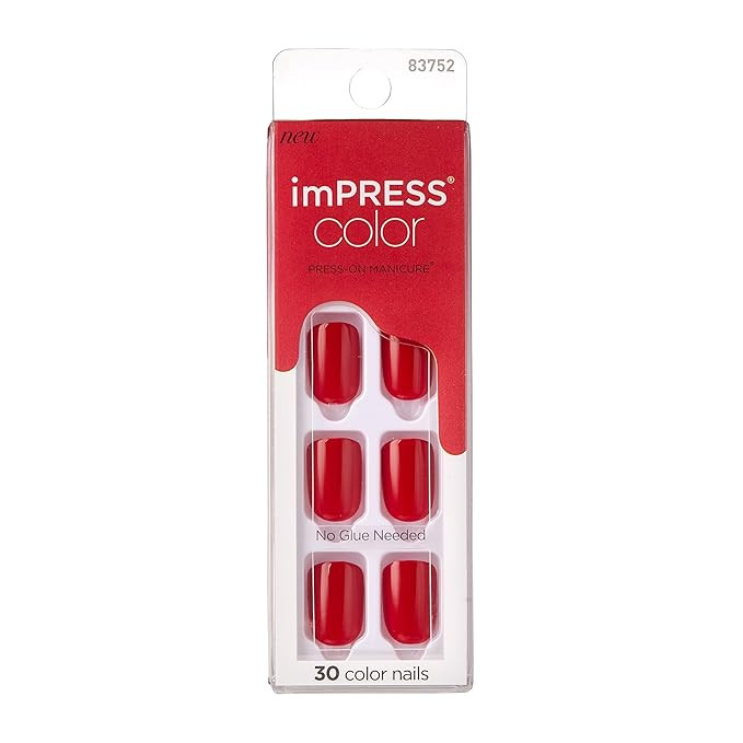 imPRESS KISS No Glue Mani Press On Nails, Color, 'Reddy or Not', Red, Short Size, Squoval Shape, ... | Amazon (US)