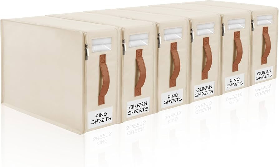 Bed Sheet Organizer 6 Pack, No Insects Entry Bedding Storage Box with Zipper, Label, Handle, Wind... | Amazon (US)