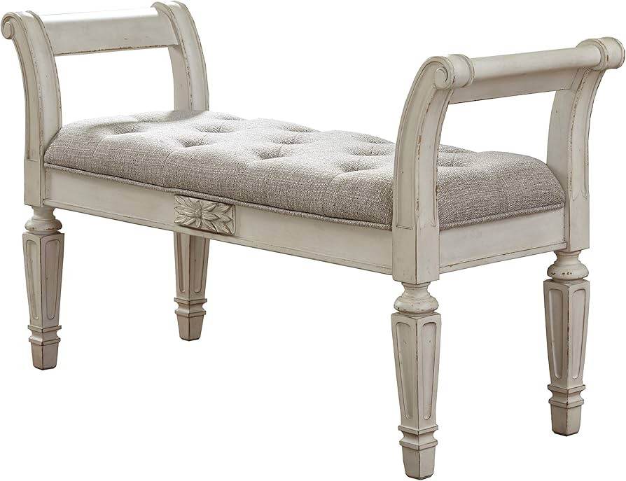Signature Design by Ashley Realyn French Country Upholstered Tufted Accent Bench, Antique White | Amazon (US)