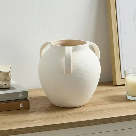Home Decor Collection Matte Textured Ceramic Stoneware Vase with Handles, 8'', White | Walmart (US)