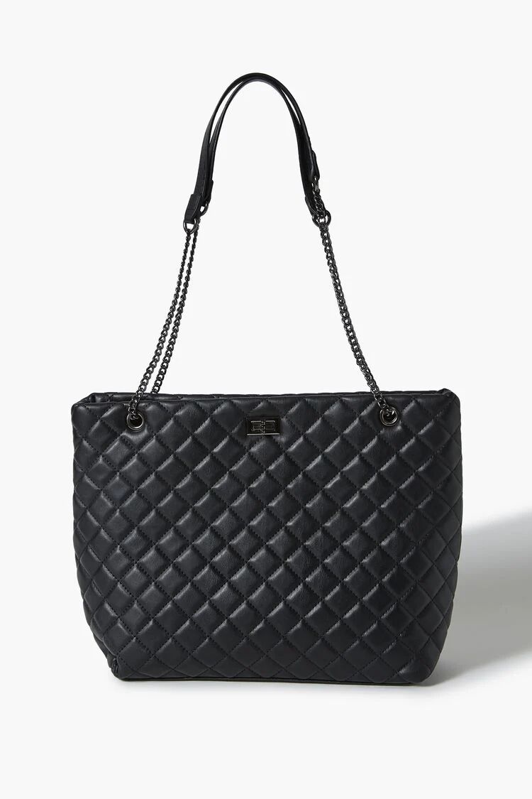 Women's Faux Leather Quilted Tote Bag in Black | Forever 21 (US)