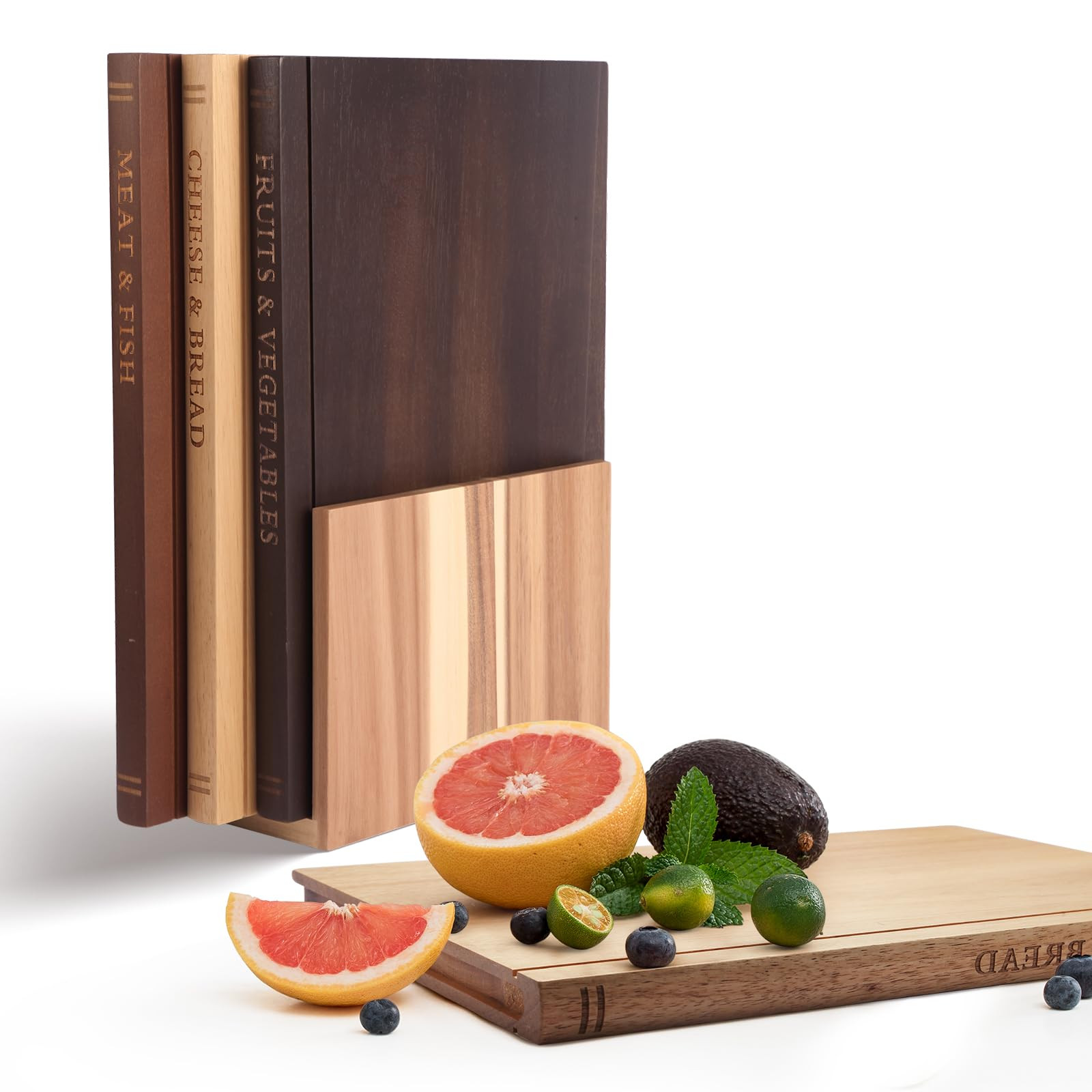 Book Cutting Board Set, Wooden Kitchen Book Cutting Board with Stand, Book Shaped Cutting Board f... | Amazon (US)