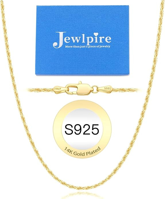 Jewlpire 2mm Rope Chain 14K Gold Plated 925 Sterling Silver Chain Necklace for Women, Shiny & Stu... | Amazon (US)