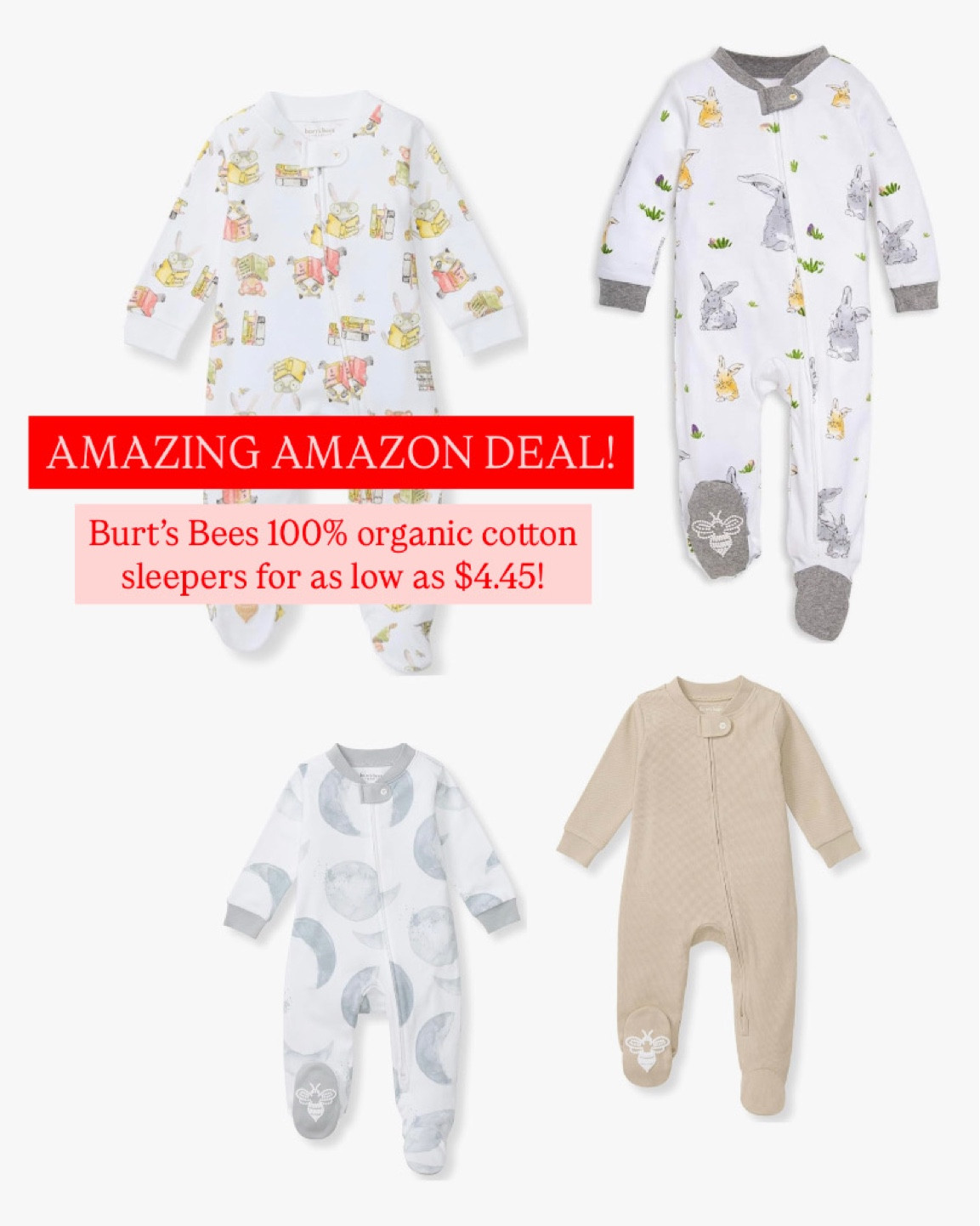 I can’t believe this deal! Burt’s Bees 100% organic cotton sleepers on super sale! My babies live in these things their first months on life. This would be great for a shower gift too! Spring 2025. baby style. Baby sleeper. Sale. Spring sale  
