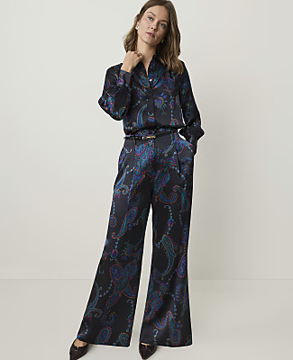 Ann Taylor Studio Collection Paisley Pleated Wide-Leg Pant in Silk | Ann Taylor