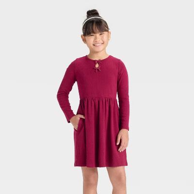 Girls' Long Sleeve Pointelle A-Line Dress - Cat & Jack™ | Target