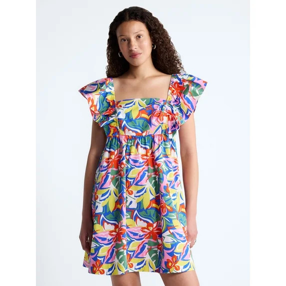 Free Assembly Women's and Women's Plus Square Neck Flutter Sleeve Mini Dress, XS-4X | Walmart (US)