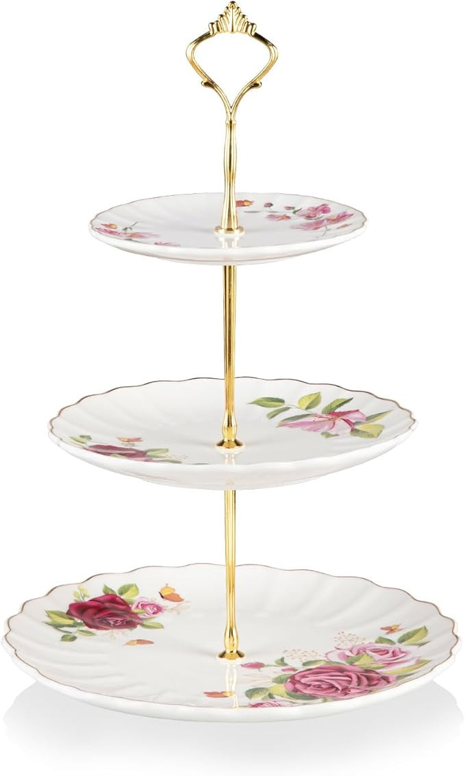 Sweejar 3 Tier Ceramic Cake Stand Wedding, Dessert Cupcake Stand for Tea Party Serving Platter (F... | Amazon (US)