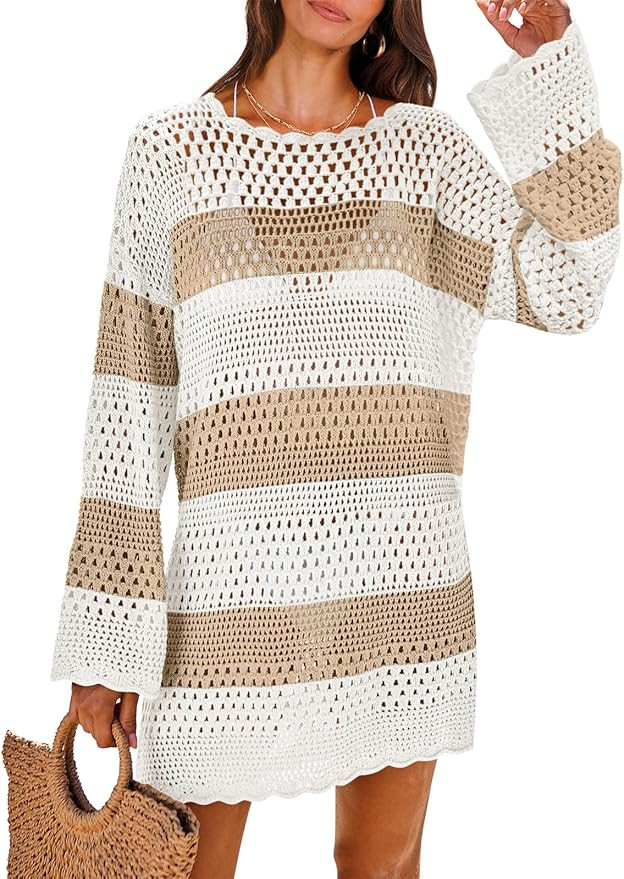 ANRABESS Women Swimsuit Crochet Swim Cover Up 2025 Summer Bathing Suit Swimwear Mesh Knit Beach D... | Amazon (US)