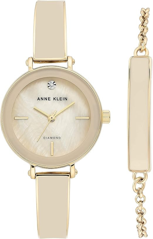 Anne Klein Women's Genuine Diamond Dial Bangle Watch with Bracelet Set, AK/3620 | Amazon (US)