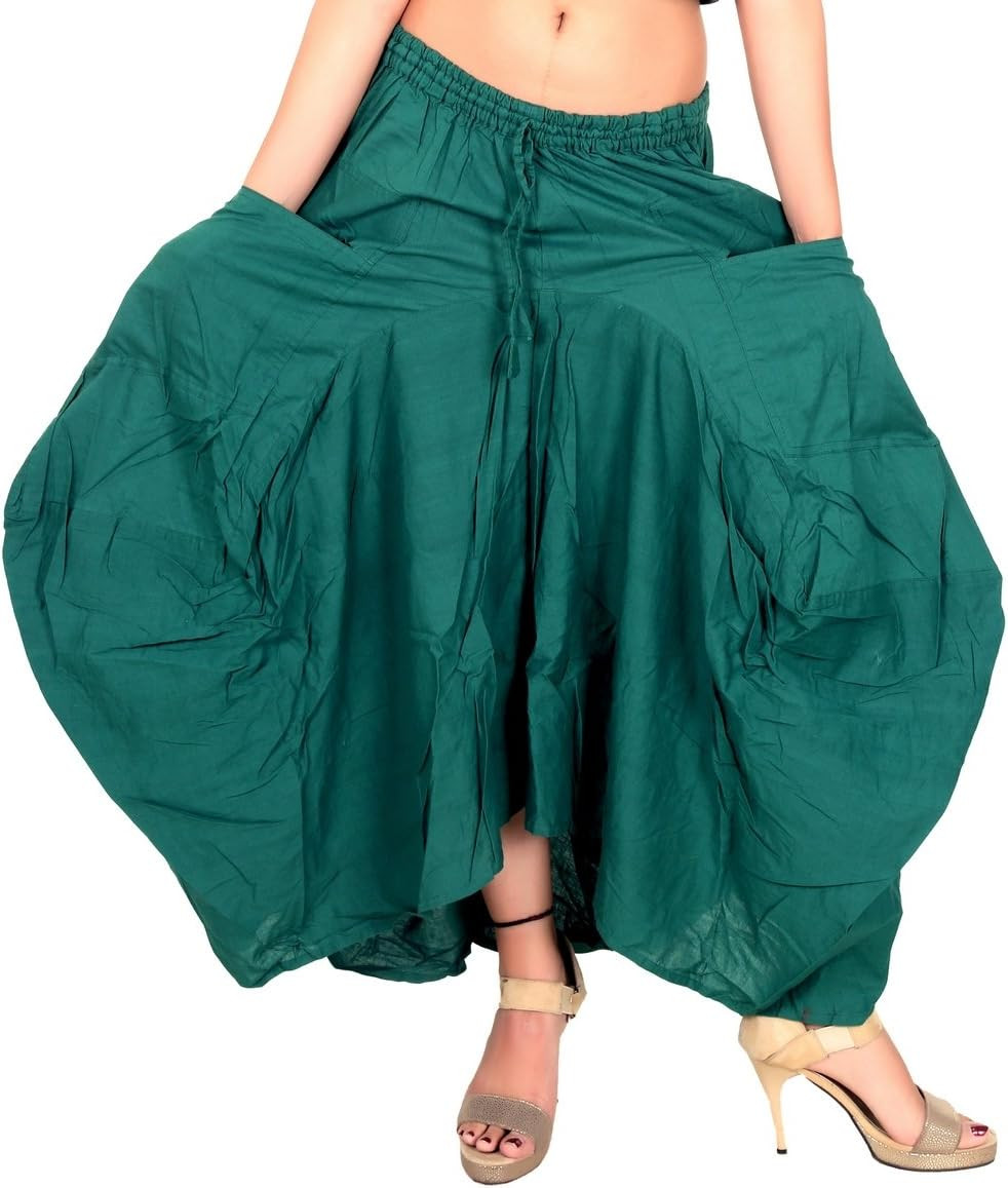SARJANA Women Cotton Solid Pockets Skirt Hippie Afghani Ethnic | Amazon (US)