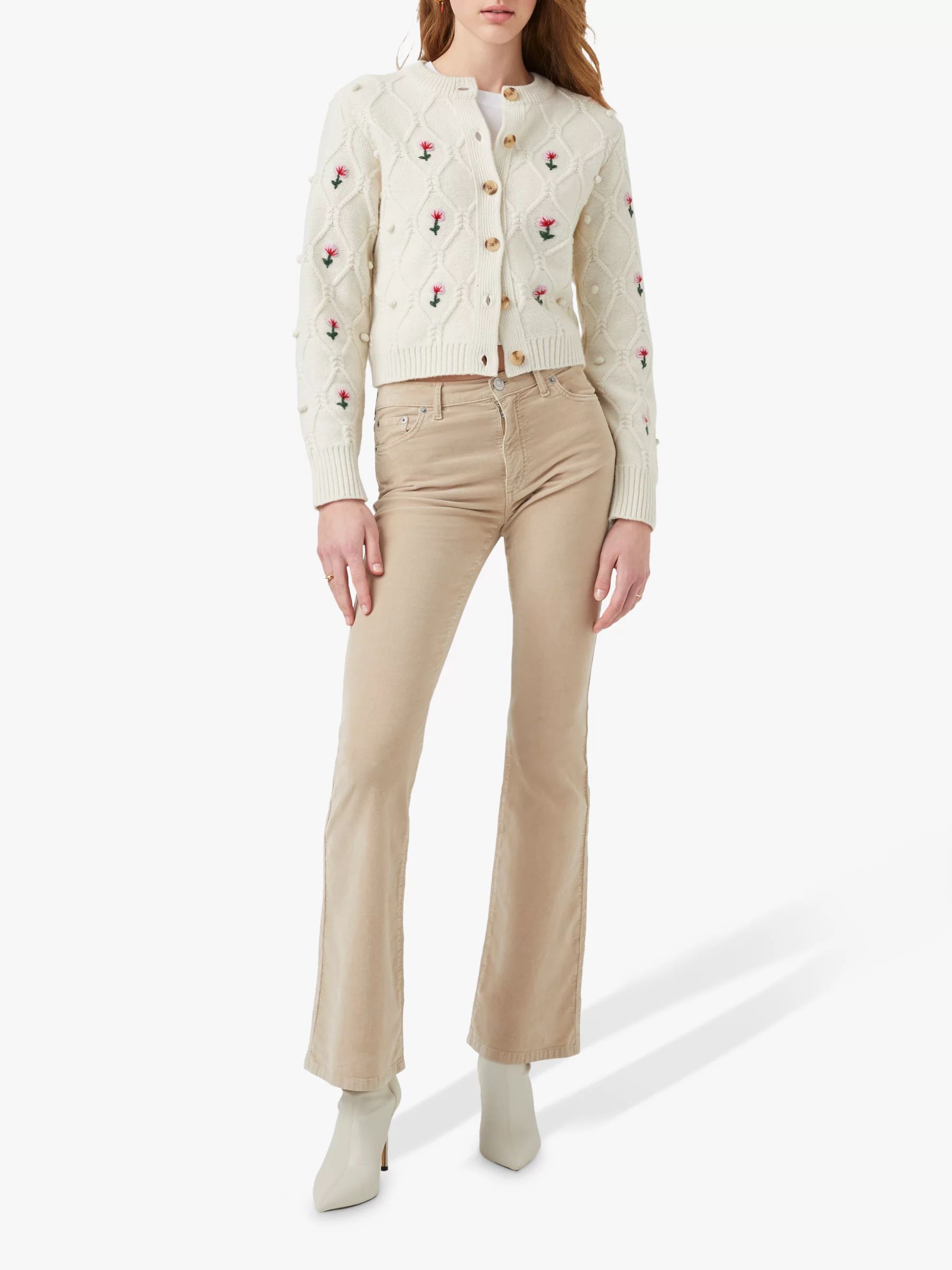 French Connection Kinsley Embroidered Cardigan, Cream | John Lewis (UK)