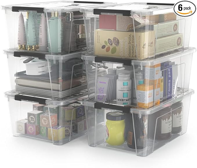 WYT Clear Storage Latch Bins, 6-Pack Storage Organizer Box with Handle and Lids, 5-Litre | Amazon (US)