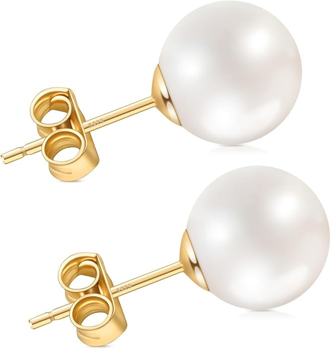 Pearl Stud Earrings for Women, Handpicked Freshwater Pearl Hypoallergenic Gold Vermail Sterling S... | Amazon (US)