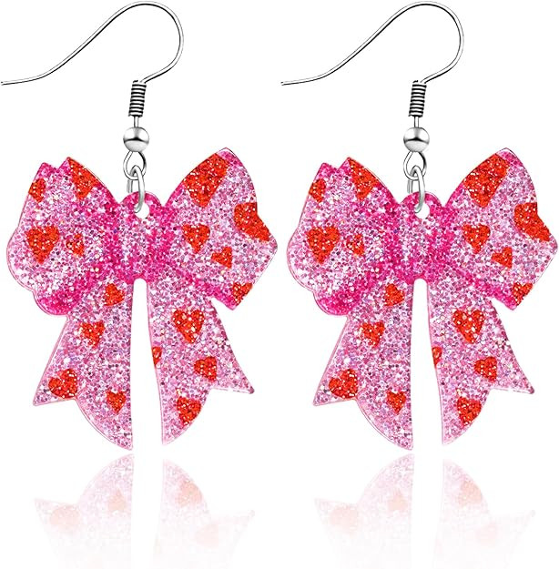 yfstyle Valentines Heart Dangle Earrings Hot Pink Heart Teardrop Earrings Women Acrylic Galentine... | Amazon (US)