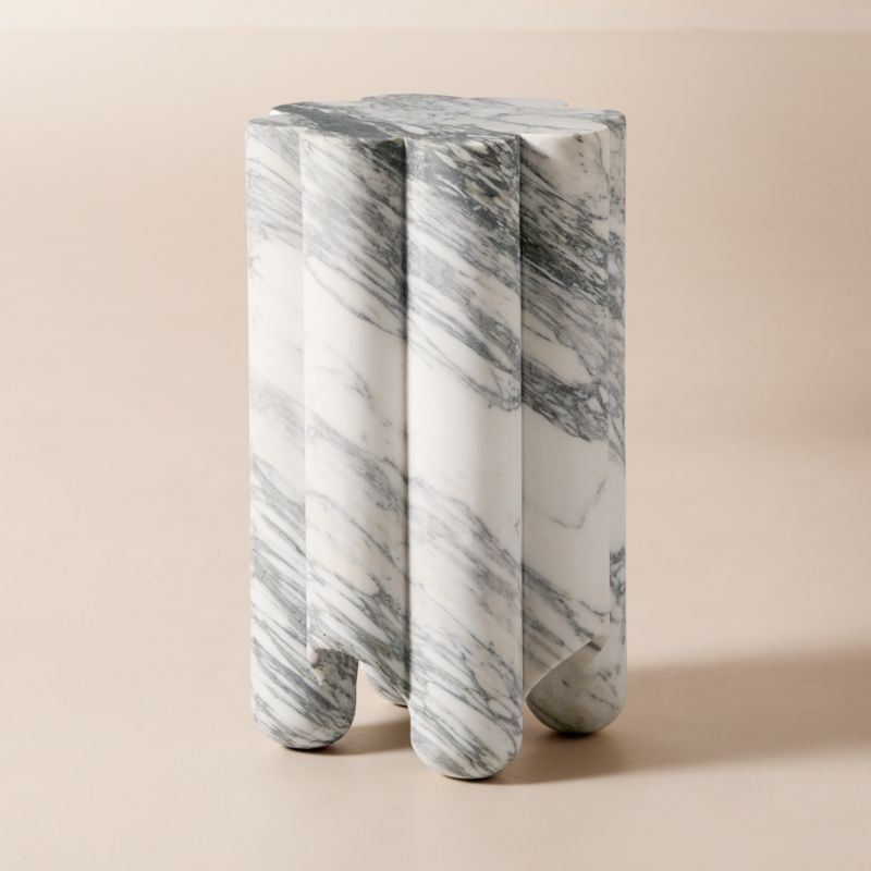 Clemence Carved Marble Tall Side Table by goop | CB2 | CB2