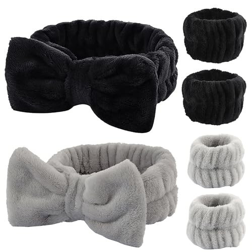YIFVNGHUI Wrist Towels for Washing Face spa Wristbands and Headband Microfiber Quick Dry Absorbent Wristbands for Girls Men Makeup 6PCS Arm Bands Set(Black&Grey) | Amazon (US)
