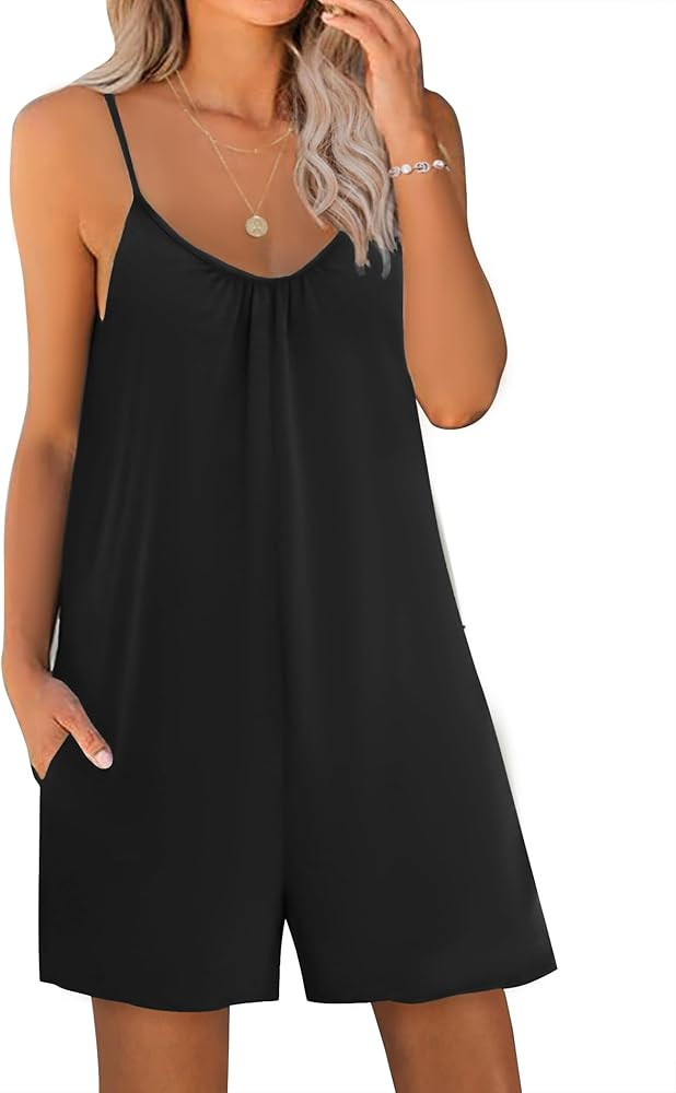 Ekouaer Rompers Casual Sleeveless Pajamas Onesies Overall Spaghetti Straps Shorts Jumpsuits For W... | Amazon (US)