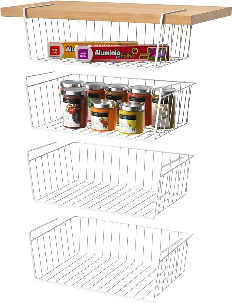 Bellsal Under Shelf Basket, 4 Pack Metal Hanging Wire Shelf Under Shelf Storage, Slides Under Cab... | Amazon (US)