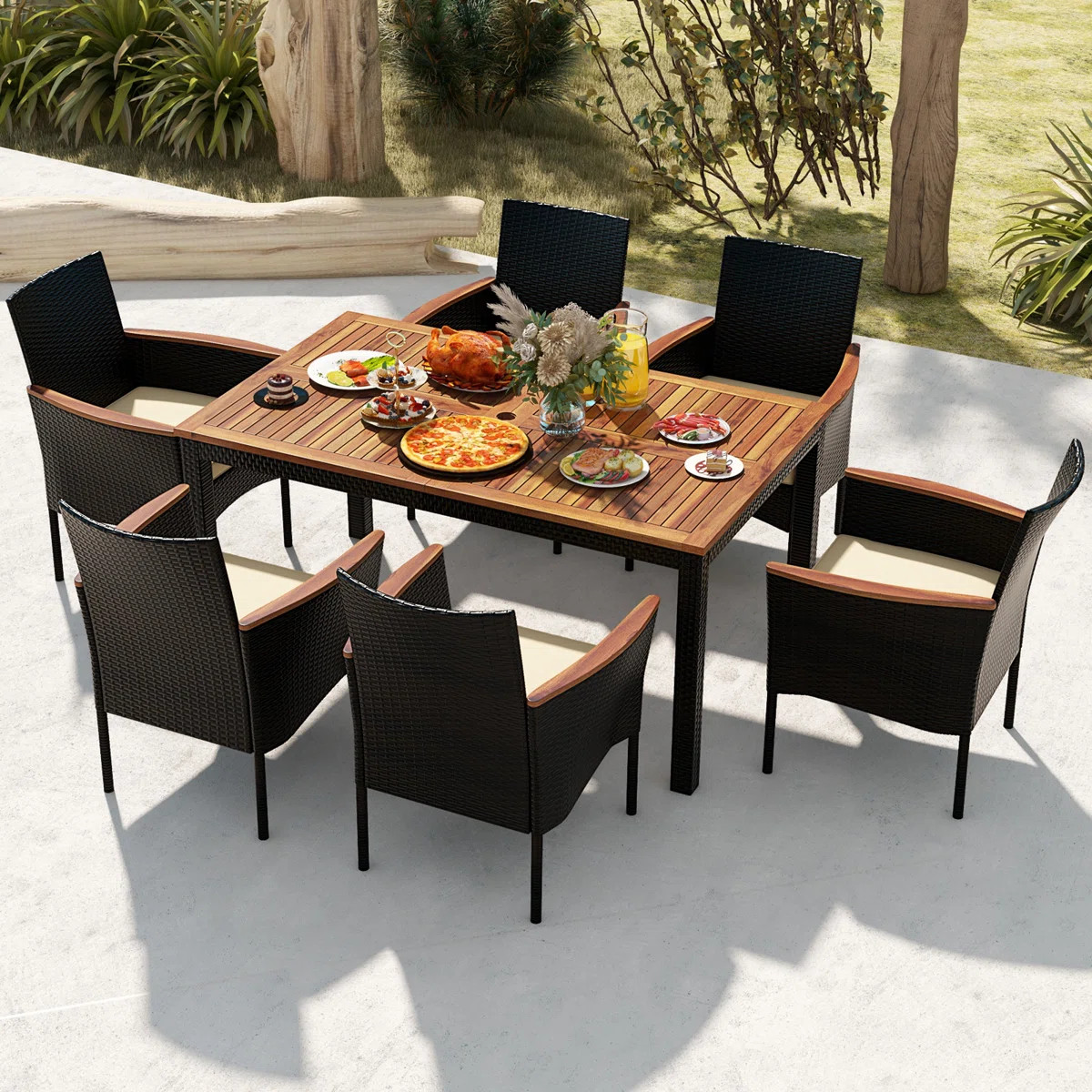 Kristain Rectangular 6 - Person 59'' L Outdoor Restaurant Dining Set | Wayfair North America