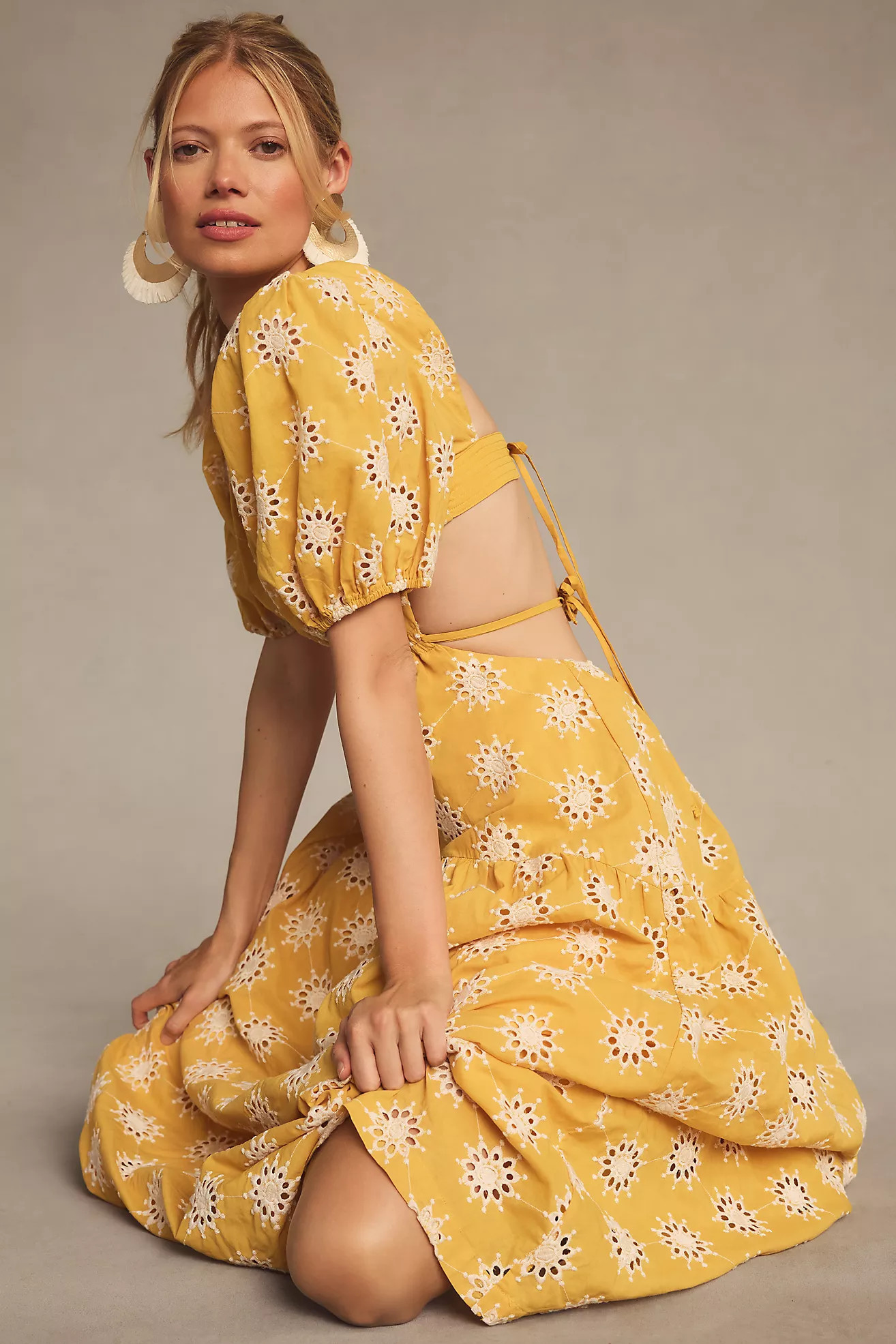 En Saison Puff-Sleeve Tiered Embroidered Dress | Anthropologie (US)