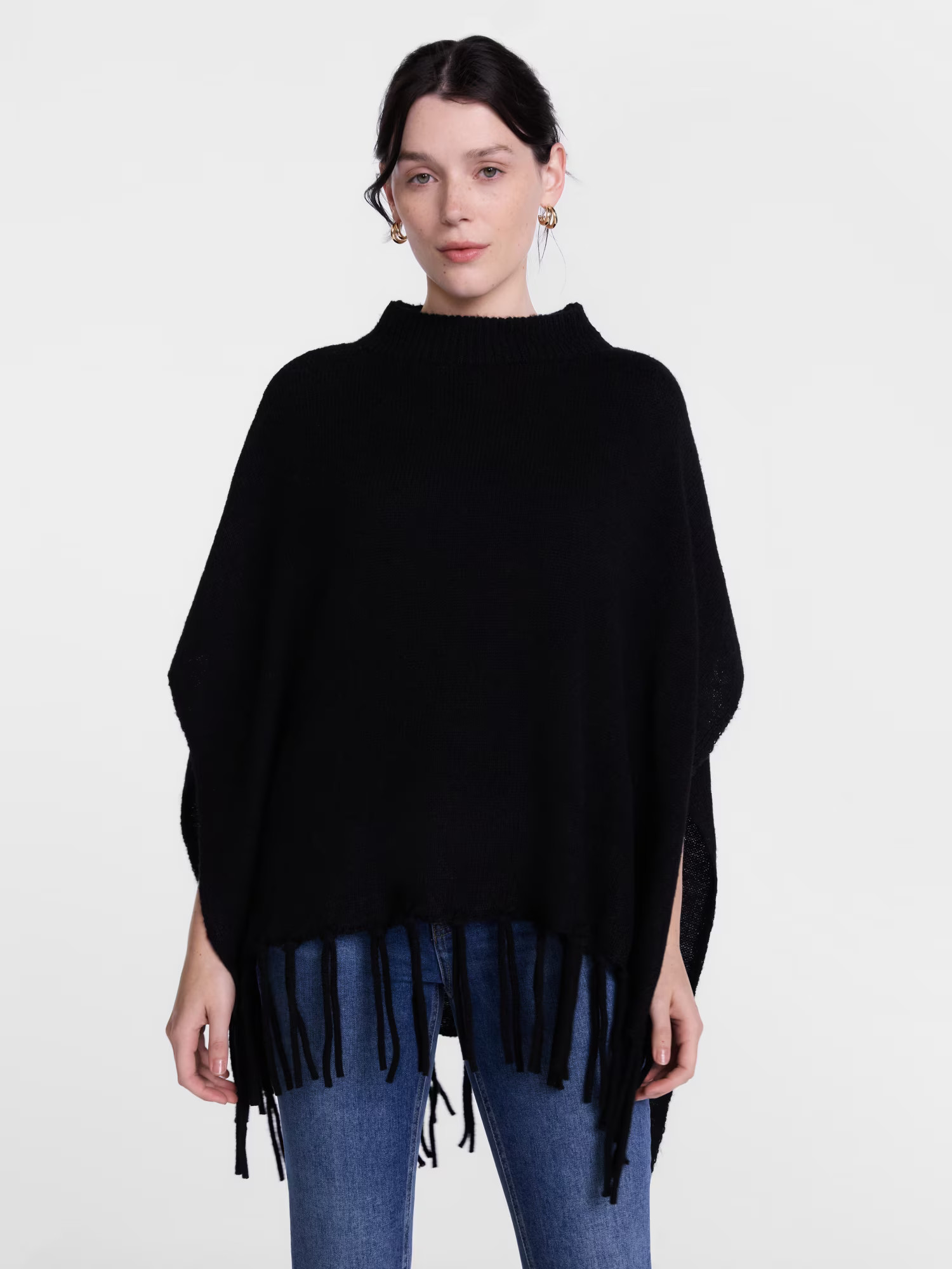 Scenario Women's Mock Neck Fringe Poncho, Sizes S-XL | Walmart (US)