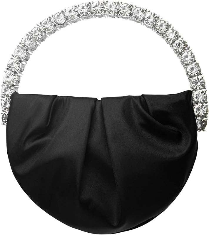 Celivelan Glitter Diamond Handle bag Mini Circular Evening Crossbody bag Pleated Bride Wedding Pr... | Amazon (US)