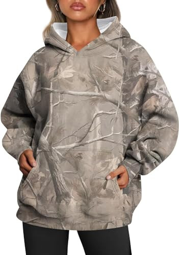 Womens Camo Hoodie Maple Leaf Print Fleece Pullover Oversized Sweatshirts Camo Sweater Fall Clothes Tops with Pocket (A8,3X-Large) | Amazon (US)