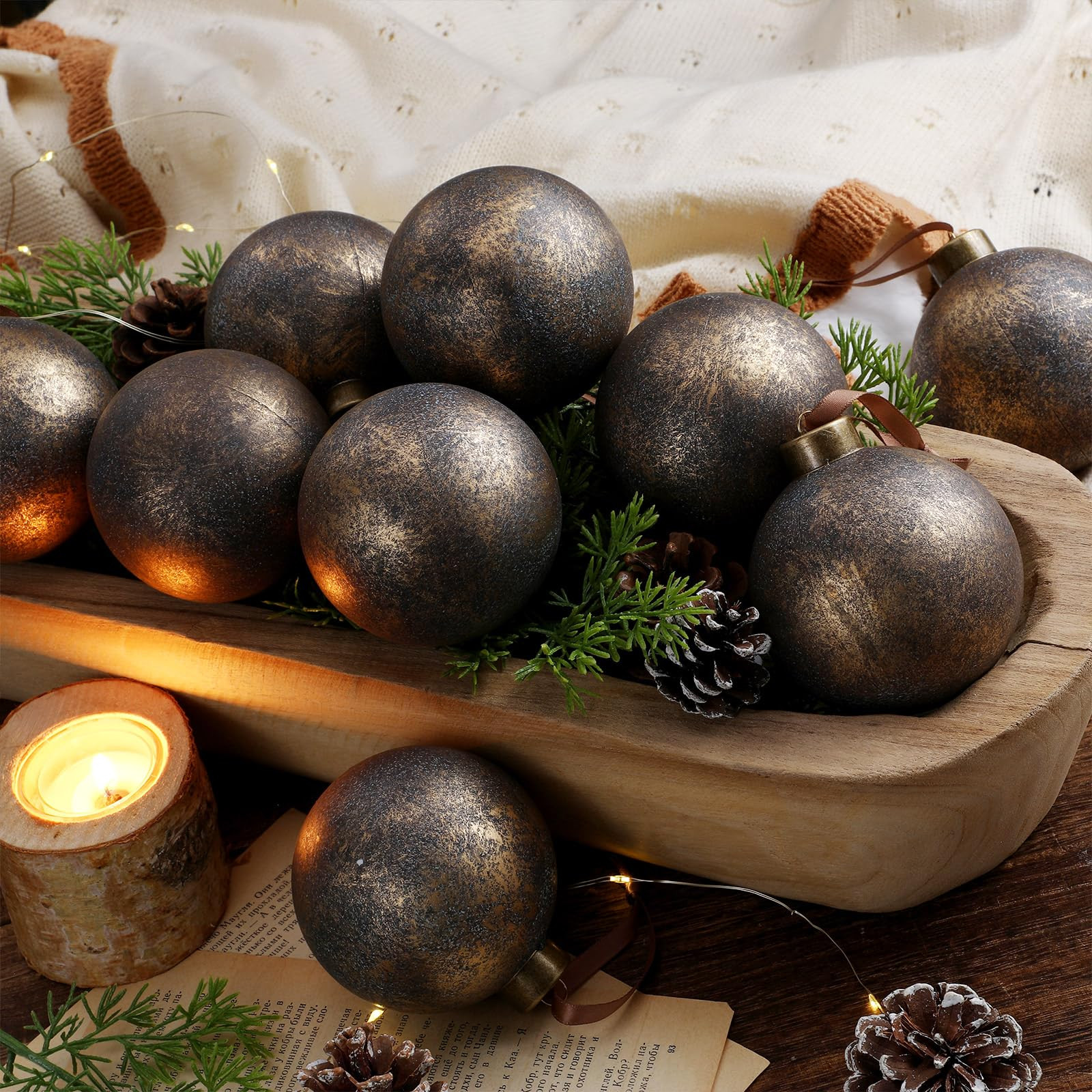 12 Pcs Christmas Vintage Rusty Textured Balls Ornaments 3.15'' Neutral Earth Tone Copper Rustic P... | Amazon (US)