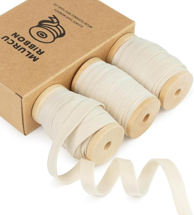 Ivory Velvet Ribbon 3/8 Inch x 21Yd Wooden Spool Fabric Trim Double Faced Thin Velvet Ribbon for ... | Amazon (US)