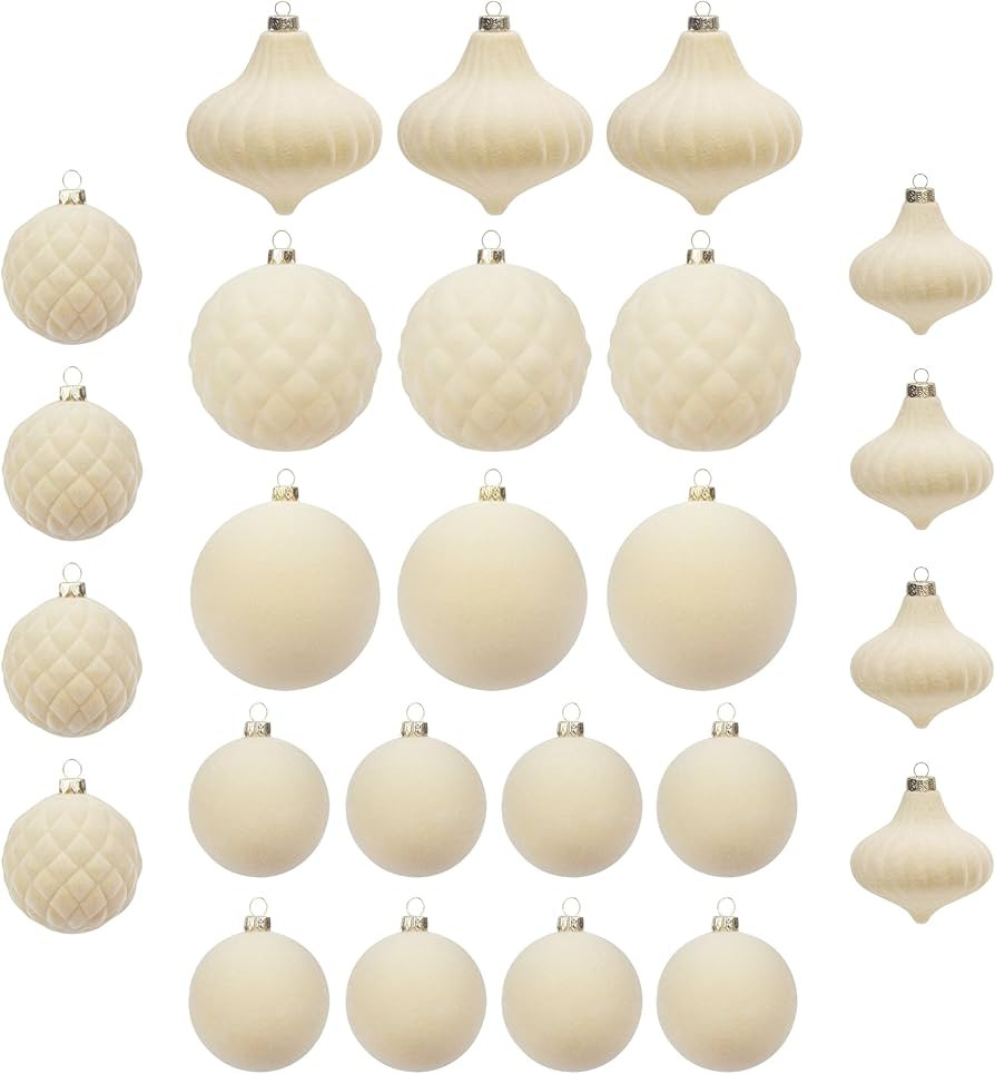 KI Store Velvet Christmas Balls Cream White 25pcs Flocked Christmas Tree Ornaments Assortment for... | Amazon (US)