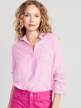 Linen-Blend Boyfriend Shirt for Women | Old Navy (US)