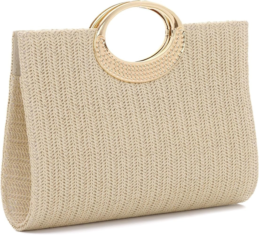 EVEOUT Straw Clutch with Removable Chain for Women Summer Boho Faux Raffia Beach Purse Bag Holida... | Amazon (UK)