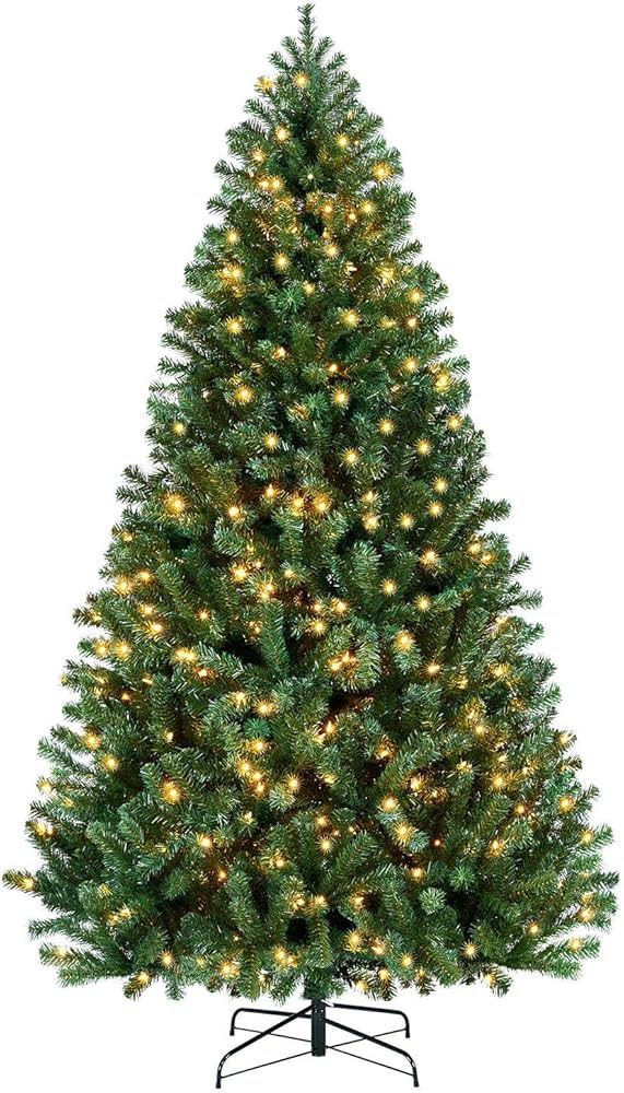 Yaheetech 7.5ft Prelit Artificial Hinged Christmas Pine Tree Prelighted Xmas Tree for Home Party ... | Amazon (US)