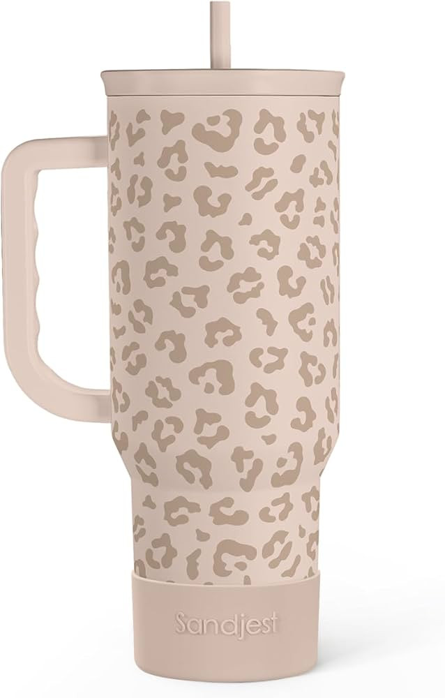 SANDJEST Leopard Tumbler with Handle, Insulated Cup Stainless Steel Travel Mug Cup, Gifts for Wom... | Amazon (US)